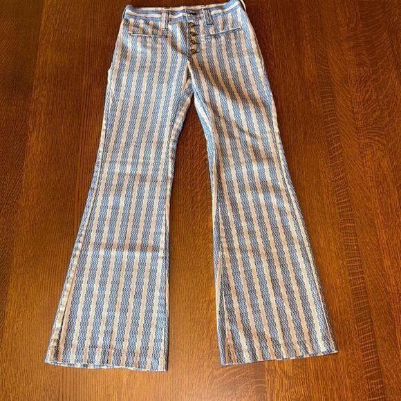 Vintage 1960s 70s Lady Wrangler Striped Patch Pocket Flare Pants Hippie Western - Picture 1 of 14